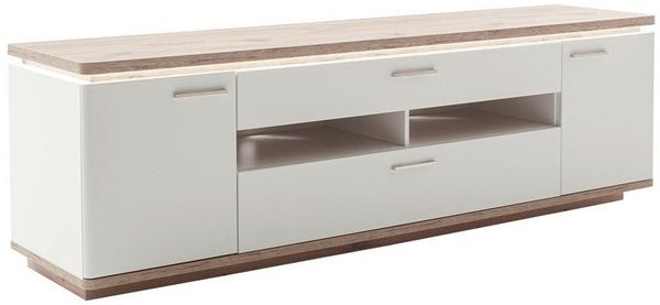MCA furniture Lowboard TV-Board Palermo, Soft white / Viking Oak, inkl. Beleuchtung, Lowboard ca. 210 cm, TV Element, TV-Board, Unteschrank, TV-Schrank