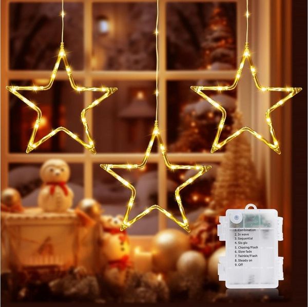 Elegear LED-Lichterkette Weihnachtsdeko Fenster Stern, beleuchtete Weihnachtsbeleuchtung, Lichterkette Sterne mit Timer Innen/Außen, Weihnachtsstern Fensterdeko