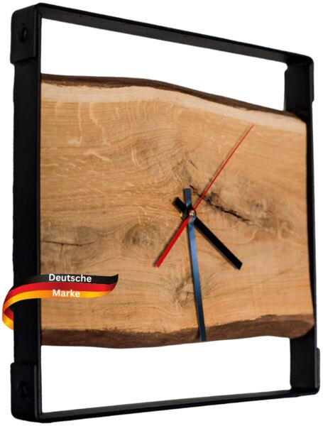 Wanduhr groß Holz EFFO [HANDGEFERTIGT] - 37x37cm, Eiche, Geräuschlos | Wohnzimmeruhr Holz-Metalloptik Küchenuhr Dekouhr, mit Nuten