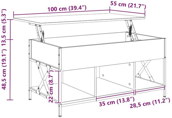 vidaXL Couchtisch Grau Sonoma 100x55x50 cm Holzwerkstoff und Metall 845339 Bild 11