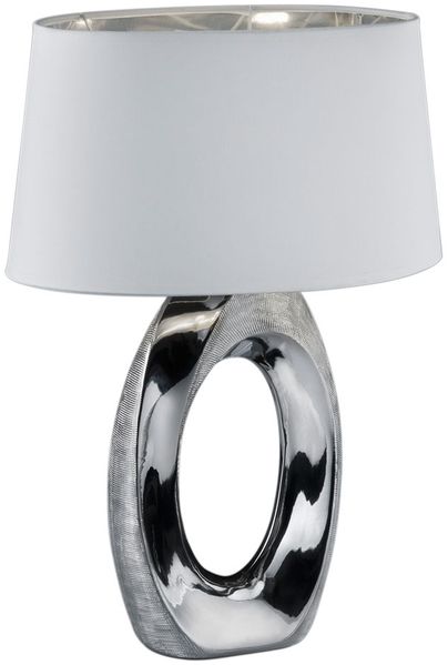 LED Tischleuchte, Keramik, Textil, silber weiß, H 52 cm,