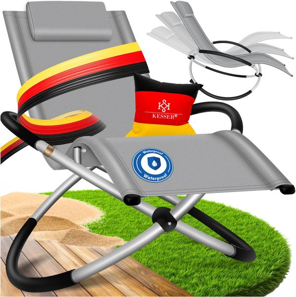 KESSER® Relaxliege Liegestuhl | Gartenliege | Gartenstuhl | Klappstuhl faltbar | Schwungliege | Schaukelsessel | ergonomische Relaxsessel | wetterfest | 180 kg Belastung | 174 x 78 x 89 cm Grau