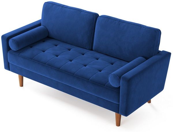 OUNUO Sofa 121cm Kleines Loveseat Sofa Couch aus Samt und Leinen mit 2 Zierkissen