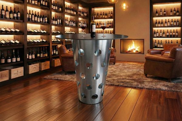 KAWOLA Tisch VINO Bartisch Keramik schwarz 90cm Gestell gebürsteter Edelstahl silber 111 x 90 x 90 cm