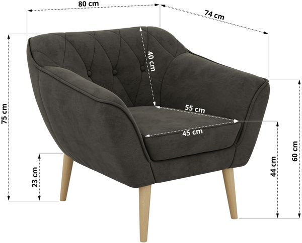 Polstersessel PIRS 1 skandinavischer Design 1-Sitzer, Sessel mit Wellenfederung, Buche Füße, Einzelsessel, Hoher Sitzkomfort - Dunkelgrau Velvet Bild 5