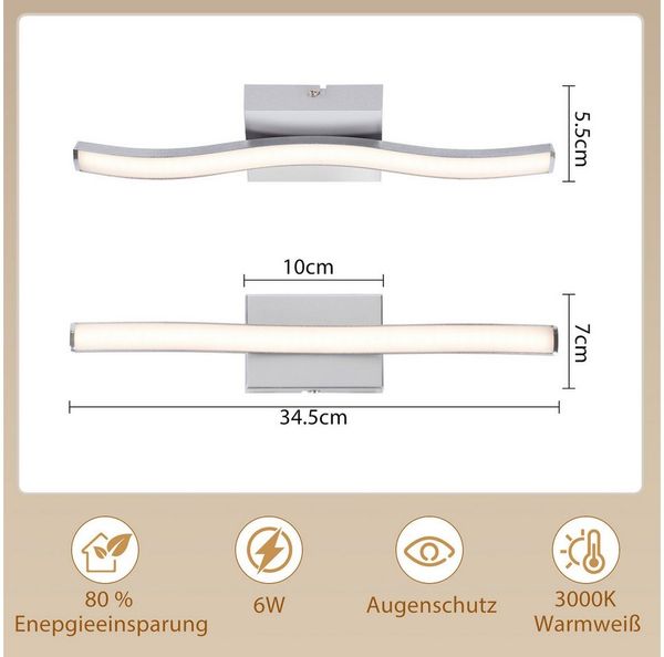 Nettlife Deckenleuchte Flur Schwarz 6W 3000K Modern Innen Wellen Design Warmweiß, LED fest integriert, Warmweiß, Schlafzimmerlampe Warmweiß LED Deckenbeleuchtung für Küche Flur Bild 2
