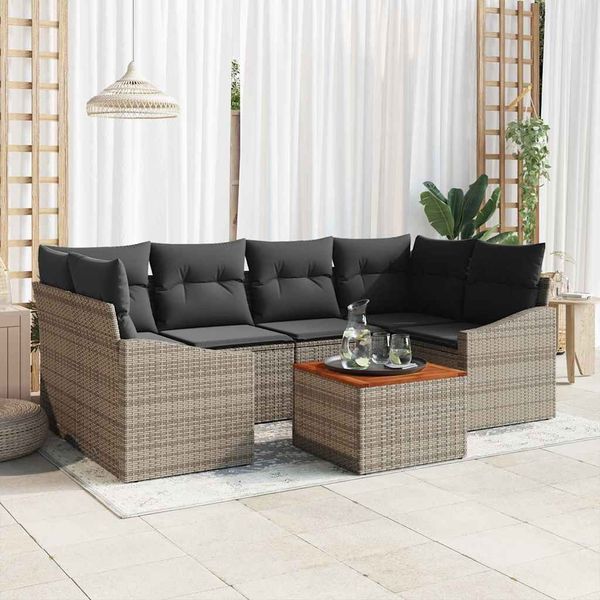 vidaXL Gartensofa-set mit Speicher 7 pcs Grau Poly-Rattan 3356452