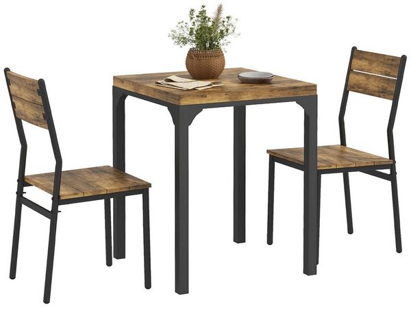 HOMCOM Essgruppe Sitzgruppe Küchentisch mit Metallgestell, (Esszimmergruppe, 3-tlg, Esstisch Set Holztisch), mit 1 Tisch + 2 Stühlen, Naturholzmaserung