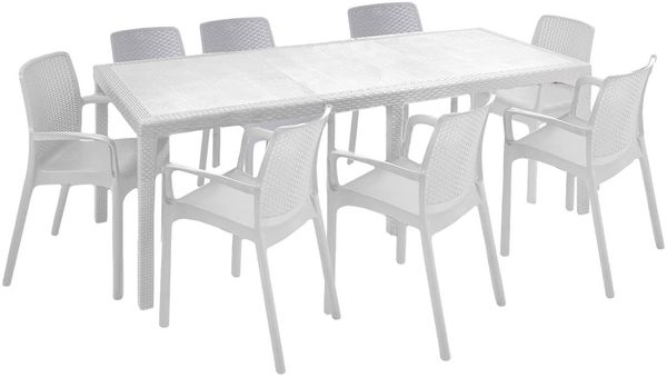 Dmora - Outdoor Lounge Set Manarola, Outdoor Lounge Set, Ausziehbarer rechteckiger Tisch mit 8 Stühlen mit Armlehnen, Made in Italy, Weiß
