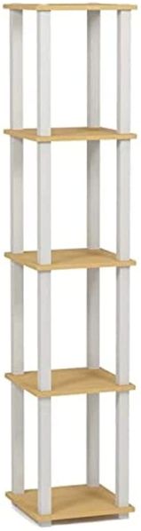 Furinno Turn-S-Tube 5-stufiges Viereckiges Regal, MehrzweckRegal, Bücherregal, Aufbewahrungsregal, mit Rechteckige Rohre, Buche/Weiß, 29. 5 (Breite) x 146. 6 (Höhe) x 29. 5 (Tiefe) cm