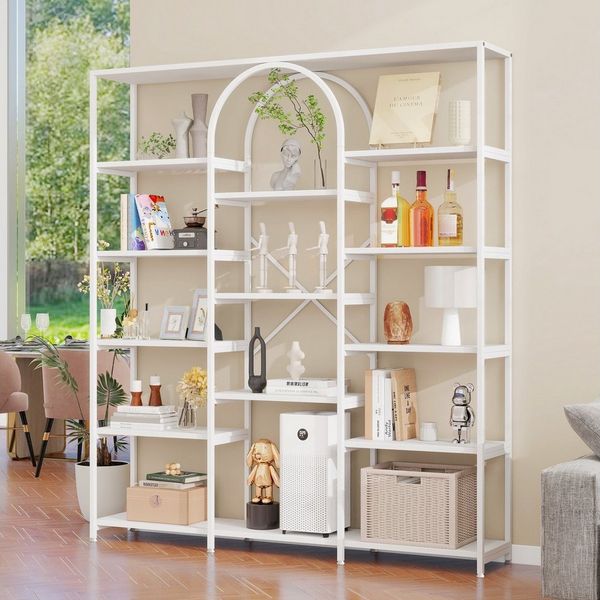 Merax Bücherregal Vitrine 180 cm, Modernes Standregal mit Bögen, 1-tlg, für Wohnzimmer Büro, Metall Regal