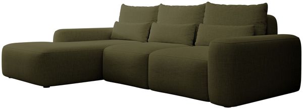 Selsey 'Carnos' Ecksofa mit Schlaffunktion, Lendenkissen, wasserabweisendem Chenille, Olivgrün, links