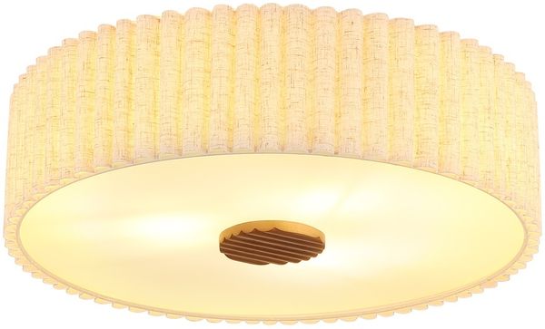 Deckenleuchte JANNIE, Sand, 3-flammig, Metall, Holz, Stoff, Ø 50 cm