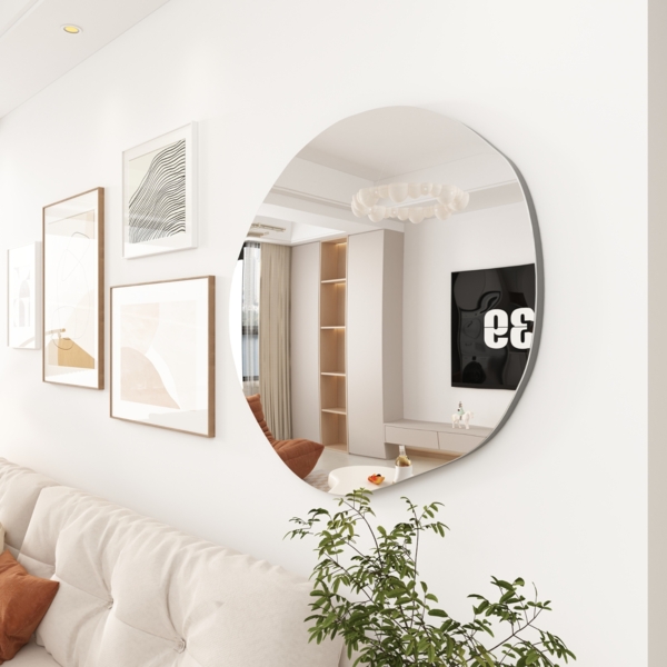 Albatros Designerspiegel Asymmetrisch 60 x 45 cm Wandspiegel oder Türspiegel, Moderne organische Form Spiegel Rund und Groß Asymmetrischer Spiegel unförmig und Rahmenlos, Größe:80cm x 76cm Bild 5