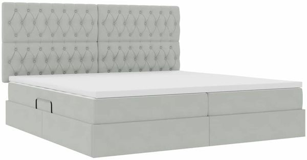 vidaXL Bett mit Stauraum und LED mit LED Hellgrau 200 x 200 cm Samt 3372747 Bild 6