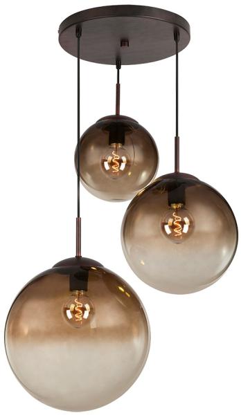 LED Hängeleuchte, Glas, 3 Kugeln, braun, H 120 cm