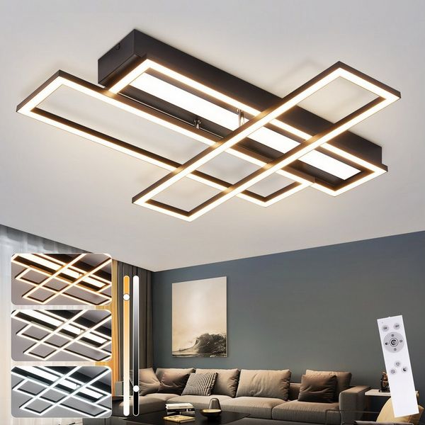 Nettlife LED Deckenleuchte Schwarz Dimmbar Modern 54W Schlafzimmer Rechteckig mit Fernbedienung, Dimmbar mit Fernbedienung, LED fest integriert, Farbwechsler, Deckenlampe für Wohnzimmer Flur Küche Esszimmer