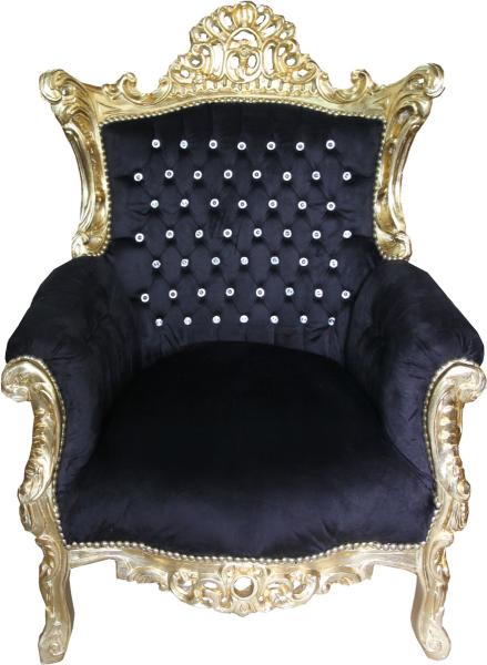 Casa Padrino Barock Sessel Al Capone Schwarz-Gold mit Bling Bling Glitzersteinen