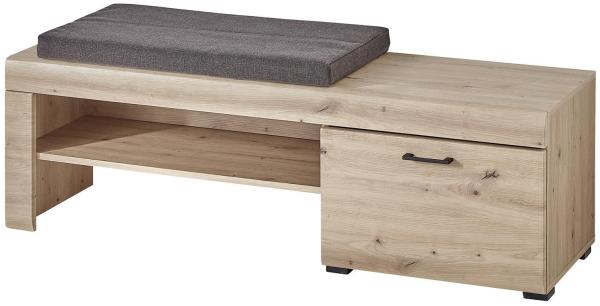 Sitzbank Garderobenbank Schuhbank Schuhschrank inkl. Sitzkissen WIEN Artisan Eiche / Stein Dekor
