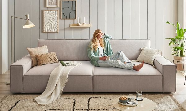Home affaire Big-Sofa NEU: SHERWOOD XXL, Big-Sofa (316cm), extra tiefe Sitzfläche 95 cm, bequemer Sitzkomfort, Cord u. Leinenoptik, Kedernaht