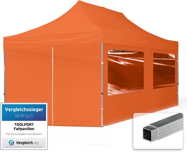 3x6 m Faltpavillon, ECONOMY Alu 32mm, Seitenteile mit Panoramafenstern, orange