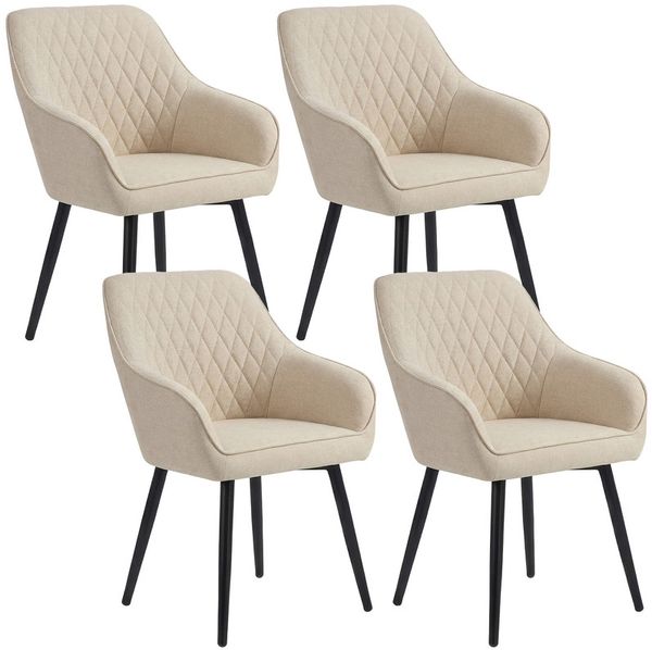 HOMAVO 4er Set 'YZ8' Esszimmerstühle mit Armlehne, 59 x 65 x 78 cm, Stoff, Weiß