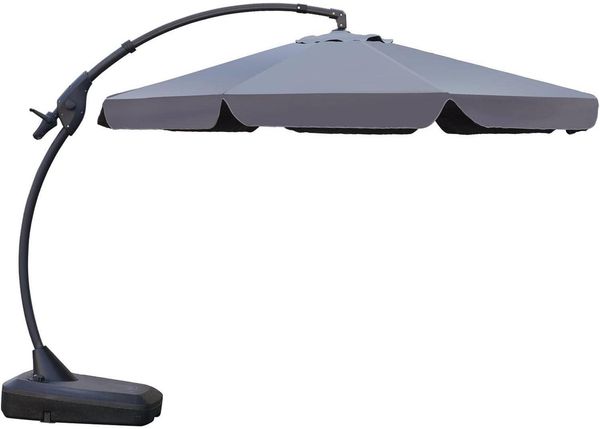 Grand Patio Sonnenschirm 300cm mit Schirmständer Volant Grau UPF 50+ Kurbel