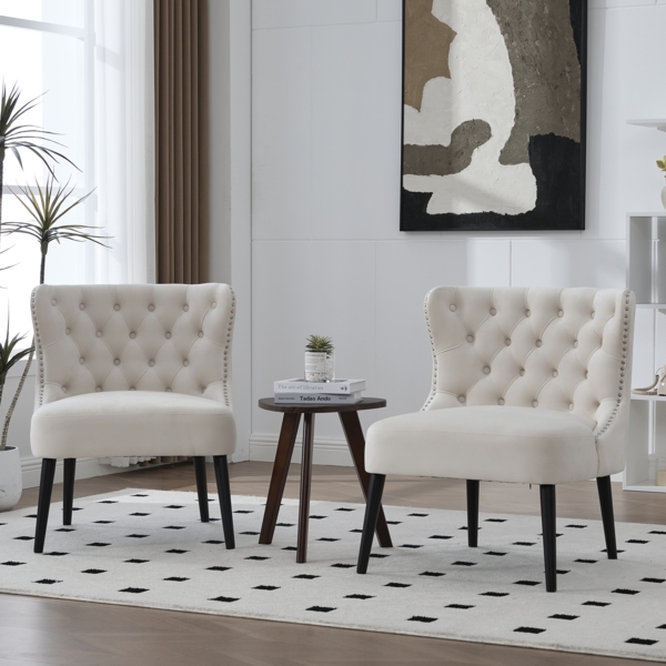 Polsterstuhl mit handgefertigter Nietenverzierung, luxuriösem Diamant-Knopf-Design und rutschfesten Füßen,Beige