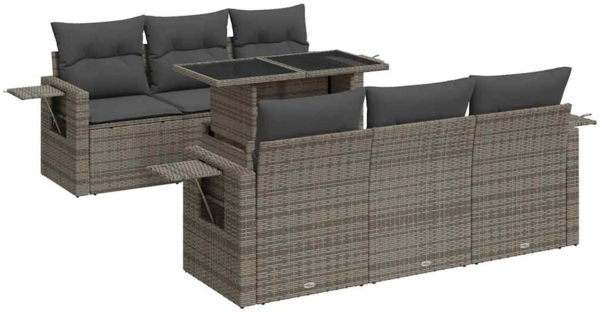 vidaXL 7-tlg. Garten-Sofagarnitur mit Kissen Grau Poly Rattan 3326421