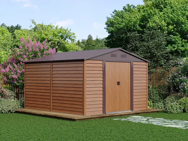 Vente-unique - ARSEGO Gartenhaus Metall Braun - B 352 cm x H 177 cm x L 309 cm
