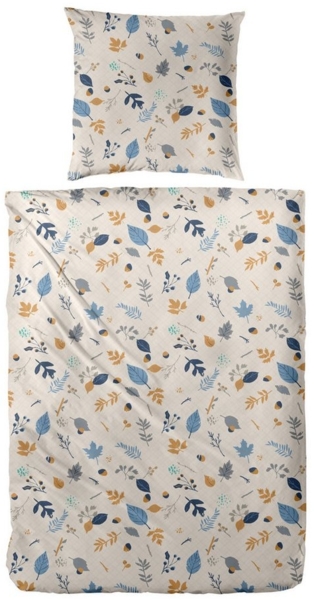 Westminster Biber Bettwäsche 135x200 Blätter Gräser beige blau ocker 172167-73