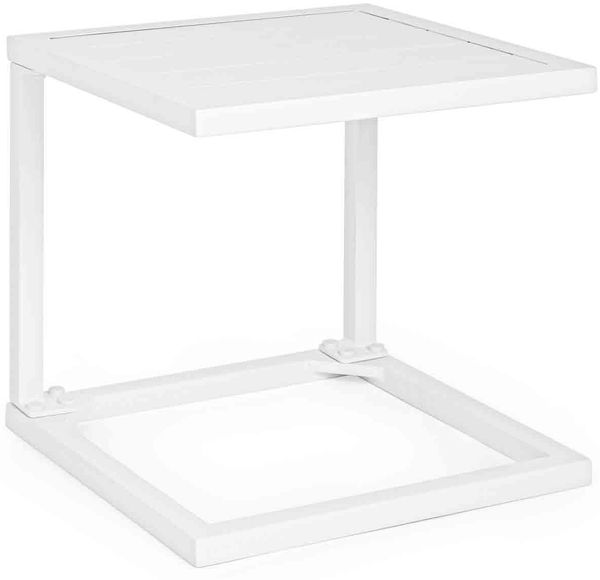Beistelltisch Hilde aus Aluminium, modern, quadratisch, weiß, ideal für Outdoor-Einsatz