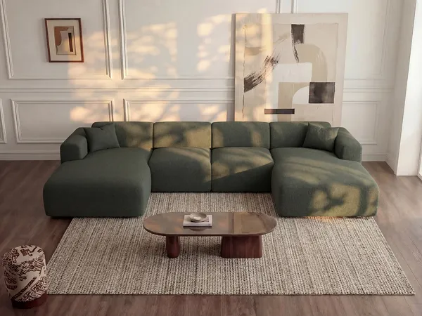 Vente-unique - POGNI Sofa StoffStoff Grün - B 166 cm x H 73 cm x L 356 cm