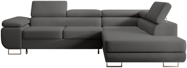 Selsey STEVIL - Ecksofa L-Sofa mit Schlaffunktion, Bettkasten, Ottomane rechts, Veloursbezug Dunkelgrau