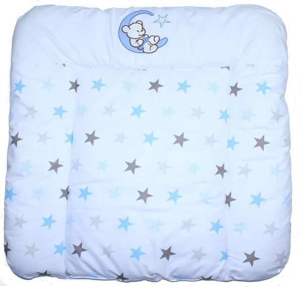Wickelauflage mit Applikation - Bärchen Mond Star Blau - Wickeltischauflage Baby Auflage (70x50 cm)