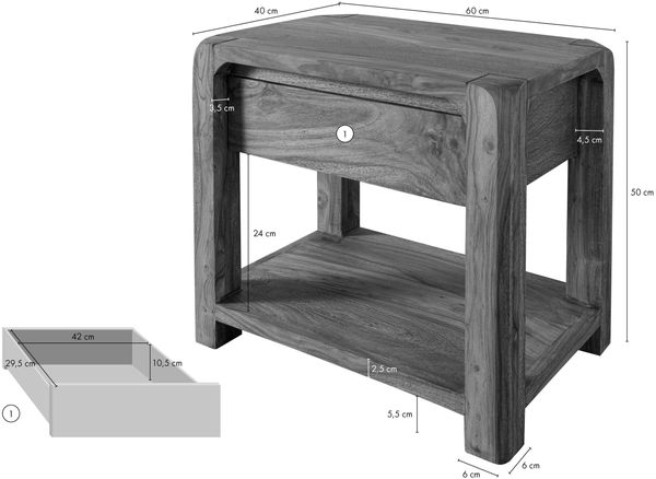 Nachttisch Akazie 60x40x50 honig lackiert BUENO #025 Bild 8