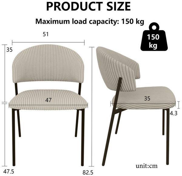 Jiexi Esszimmerstuhl 2PC Esszimmerstuhl mit Cord-Bezug