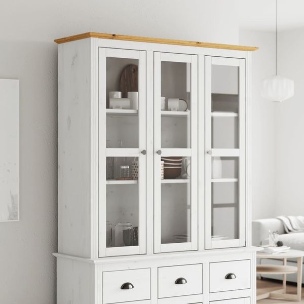 vidaXL Vitrinenschrank mit Glastüren BODO Weiß und Braun Kiefernholz 355078
