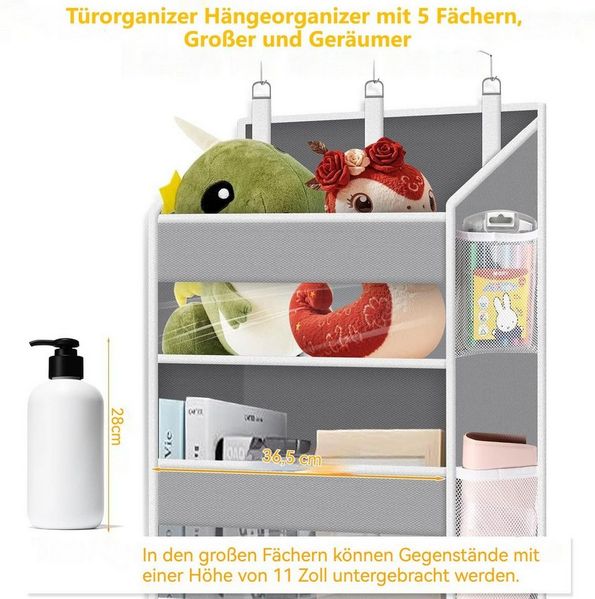 BlingBin Türregal Türorganizer Hängeorganizer mit 5 Fächern, Türregal zum Einhängen, 2er Set 2-tlg, Großer und Geräumiger Hängeorganizer für Viele Anwendungen Bild 3