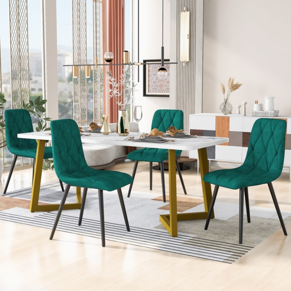 Essgruppe 5-teilig mit Marmoroptik Tisch 117×68 cm & 4 grün Leinenstühlen,Esszimmer-Set für Küche und Wohnzimmer Bild 2