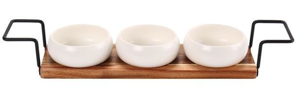 4-teiliges Dip-Schalenset mit Bambusbrett - Servierset mit Keramikschalen