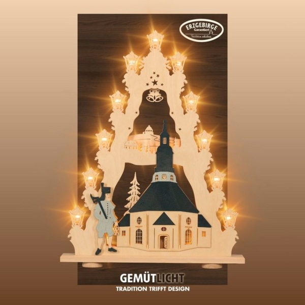 Weigla Lichterbogen Seiffener Kirche, große Lichterspitze aus Holz, Made in Germany (1-tlg), Erzgebirge garantiert, Weihnachtsdeko Innen, Weihnachtsbeleuchtung Bild 4