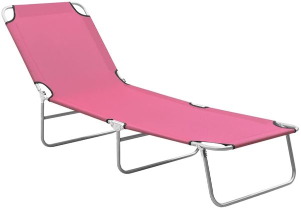 Klappliege, Gartenliege Stahl und Stoff Rosa