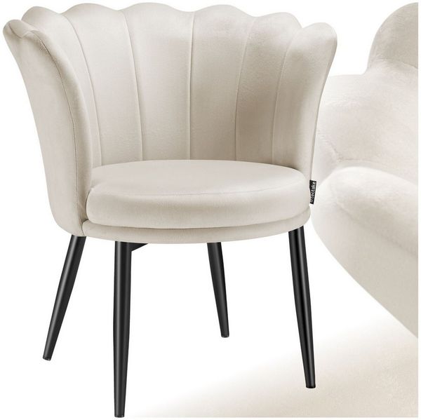 tectake Esszimmerstuhl Sessel dick gepolstert, mit Samtbezug oder Kunstfell, 67 x 64 x 76 (Wohnzimmersessel Stella in Samtoptik creme/schwarz, 1 St), gewölbte, extrabreite Rückenlehne, bodenschonend, Belastbarkeit 120 kg
