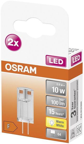 OSRAM LED Stift 0,9W G4 100lm12V 2.700K klar 2er Box