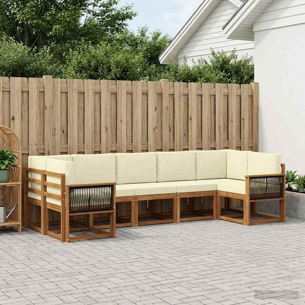 vidaXL Outdoor-Sofagarnitur 7 pcs Natur und Creme Massivholz Akazie 3385511