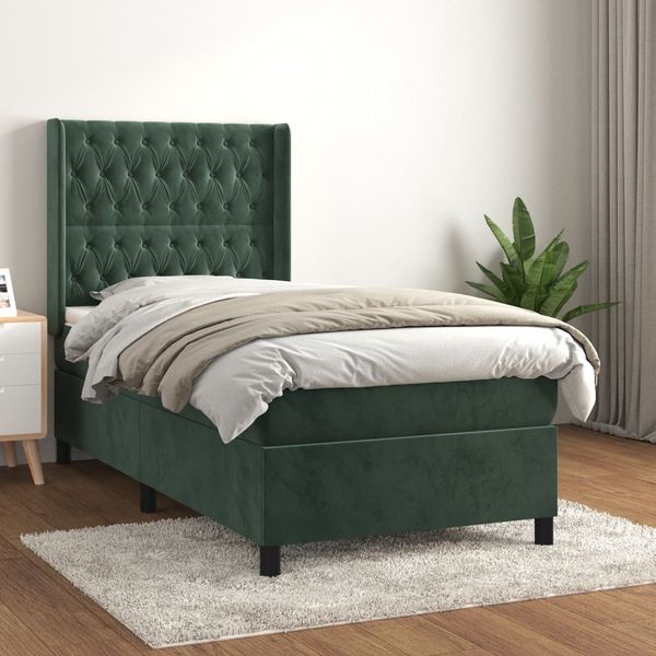 vidaXL Polsterbett mit Matratze Dunkelgrün 90x200 cm Samt