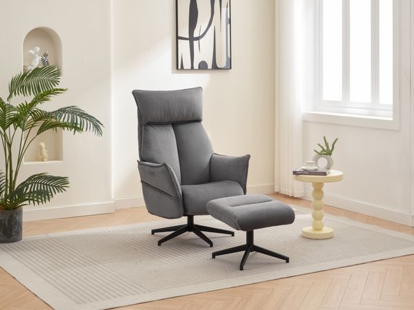 gepolsteter Relaxsessel mit Hocker - dunkelgrau