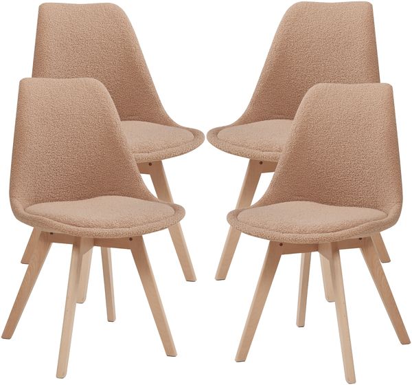 Esszimmerstuhl Fläten 4er Set Bouclé Taupe [en. casa]
