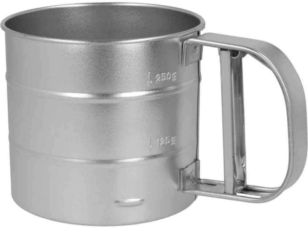 METALTEX 115025010 Mehlschüttelsieb 10 cm aus Weißblech mit Einhand-Mechanismus / Weißblech / Mehlsieb / Puderzuckersieb